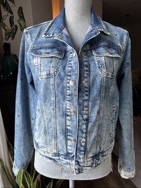OUI Light Blue Denim Jacket with Blue Heart Print - Women's Classic Jean Jacket